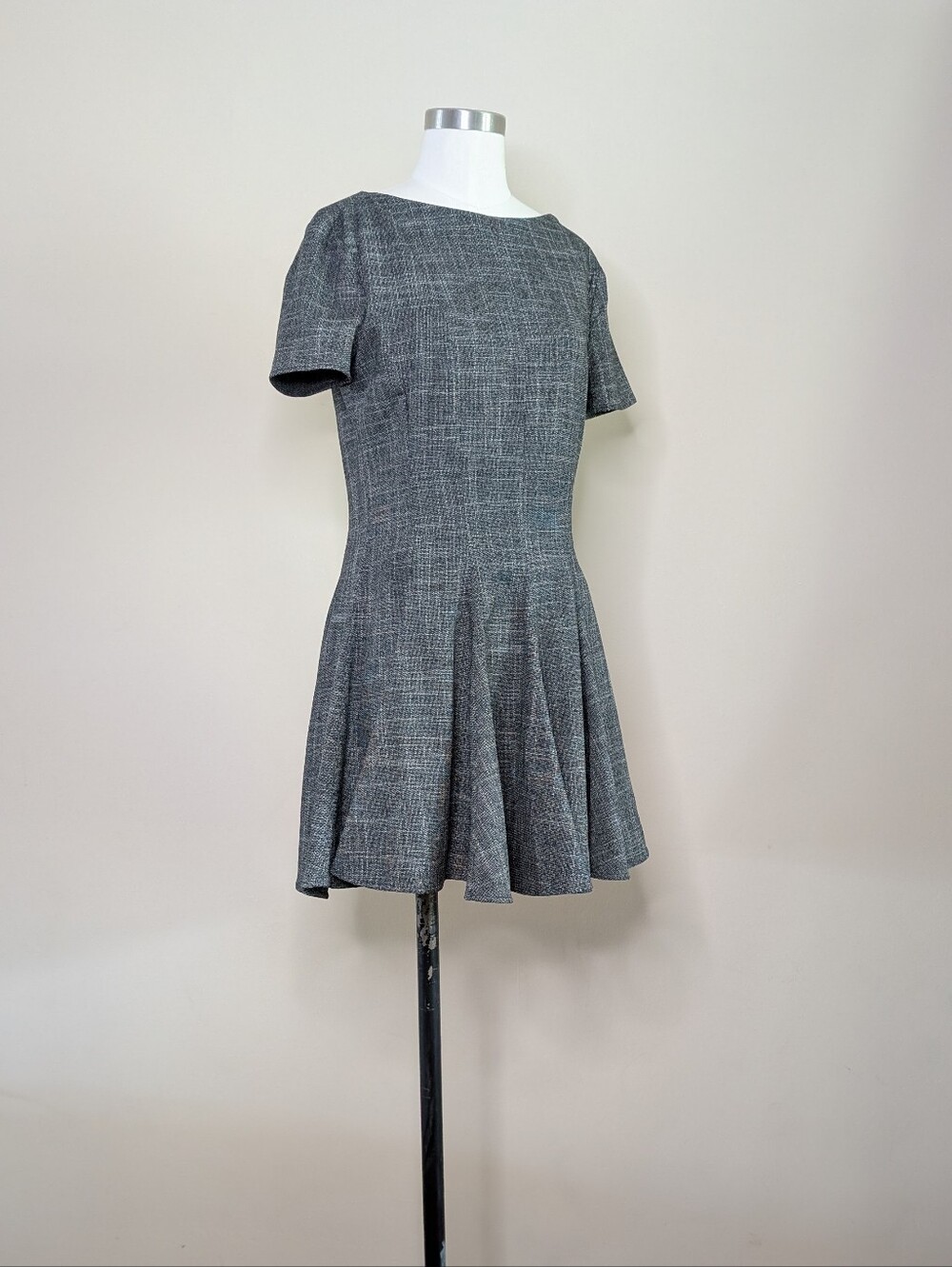 Zara Gray Tweed Fit and Flare Preppy Mini Dress Dark Academia NWT Sz M